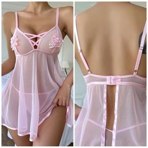 Lingerie set ❤️ Embroidery Mesh Slips With Thong